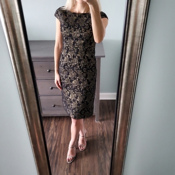 NEW Vera Wang Dress Black Metallic Gold Lace - Picture 1 of 5
